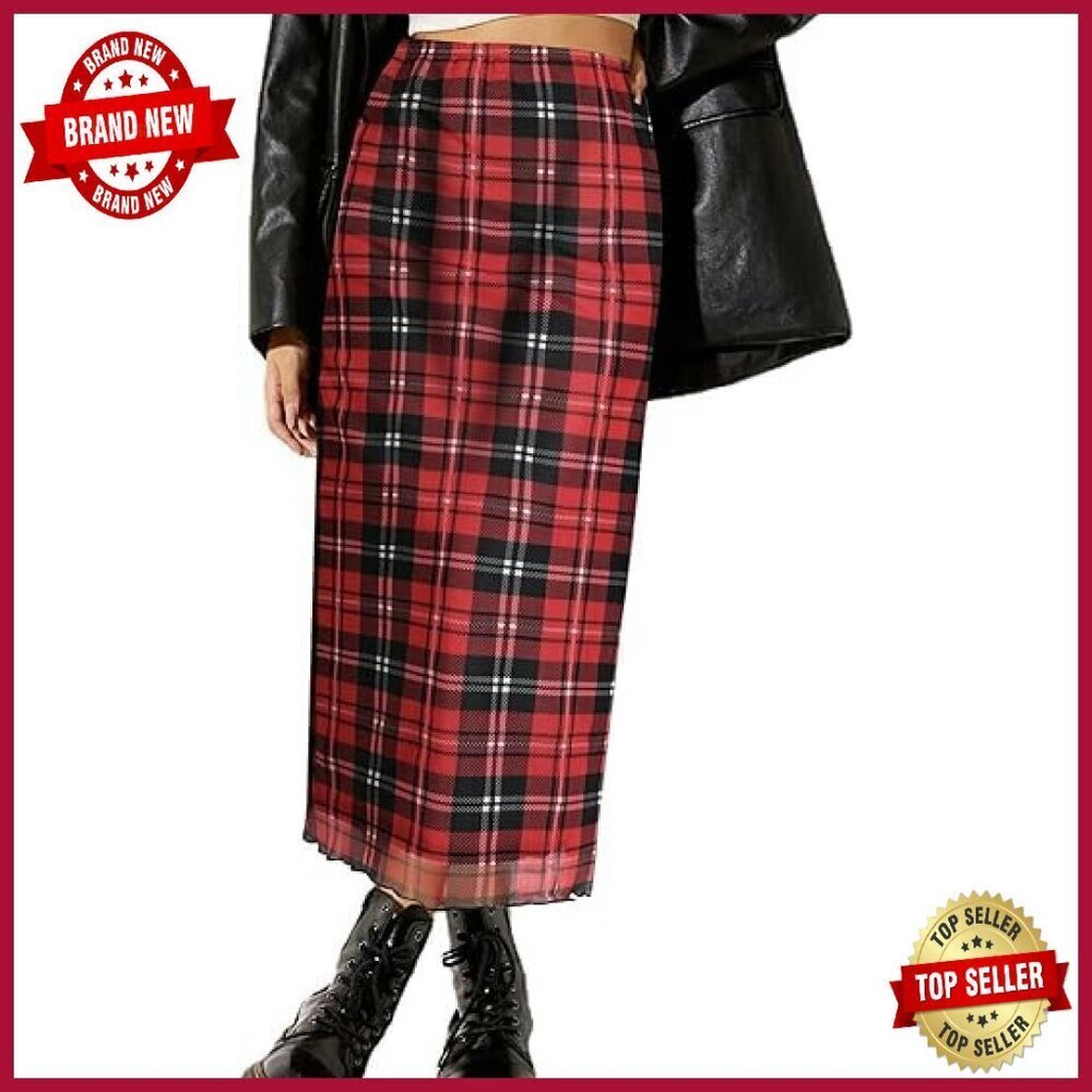 Midi Skirt with Lettuce Trim, Elastic Waist, Double Layer Mesh